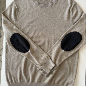 Men's J.Crew Crewneck Elbow-Patch 100% Cotton Sweater Taupe Spring